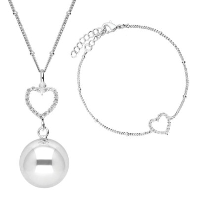 BOLA SET 2 crystal heart in silver plating