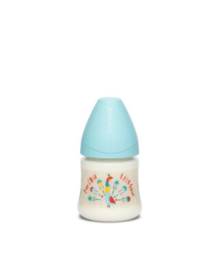 Fľaša dojčenská silikón 150 SF S, Modrý páv 150ml