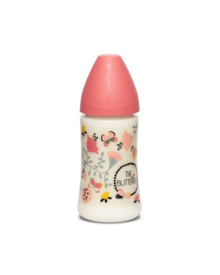 Fľaša dojčenská silikón 270 3P S, Růžový motýl 270ml